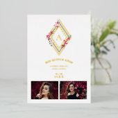 Invitation En Aluminium Mis XV Initial 2 Photos Gold Effect Floral Diamond (Debout devant)