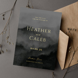 Invitation En Aluminium Misty Mountain Black Gold Wedding Enregistrer la d