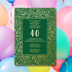 Invitation En Aluminium Modèle de 40e anniversaire surprise floral vert or
