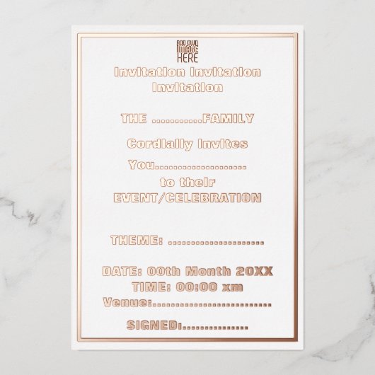 INVITATION EN ALUMINIUM MODELE DE TEXTE D'IMAGE BLANC SIMPLE ÉDITABLE MODE (Recto)