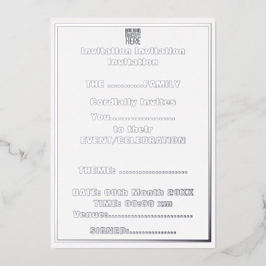 INVITATION EN ALUMINIUM MODÈLE DE TEXTE D'IMAGE BLANCHE SIMPLE MODERNE (Recto)