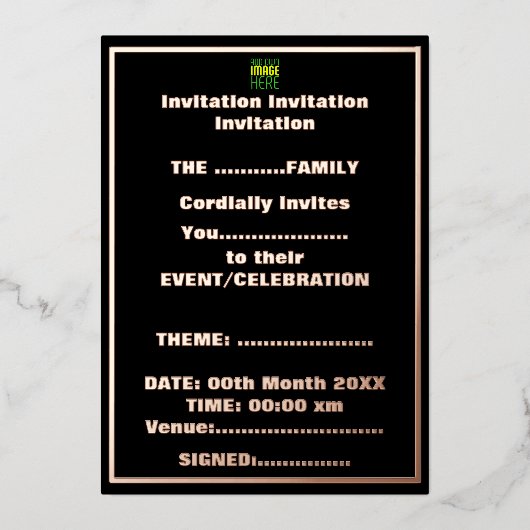 INVITATION EN ALUMINIUM MODELE DE TEXTE D'IMAGE NOIRE SIMPLE ET MODIFIABLE (Recto)