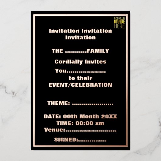 INVITATION EN ALUMINIUM MODELE DE TEXTE D'IMAGE NOIRE SIMPLE ET MODIFIABLE (Recto)