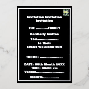 INVITATION EN ALUMINIUM MODELE DE TEXTE D'IMAGE NOIRE SIMPLE ET MODIFIABLE