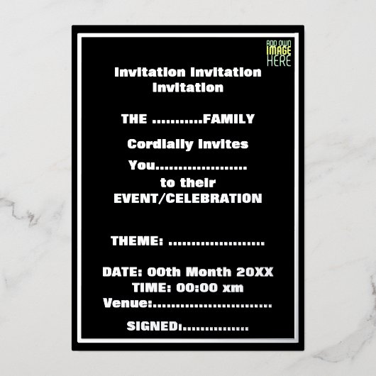 INVITATION EN ALUMINIUM MODELE DE TEXTE D'IMAGE NOIRE SIMPLE ET MODIFIABLE (Recto)