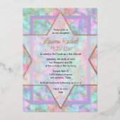 Invitation En Aluminium Modèle d'étoile de David violet et rose pour Bat M (Recto)