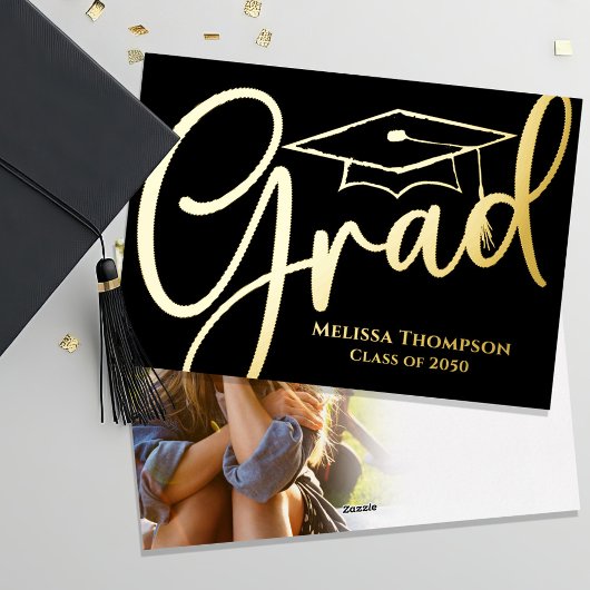 Invitation En Aluminium Modèle photo de graduation Gold Script