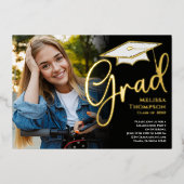 Invitation En Aluminium Modèle photo de graduation Gold Script simple (Recto)