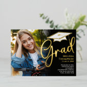 Invitation En Aluminium Modèle photo de graduation Gold Script simple (Debout devant)