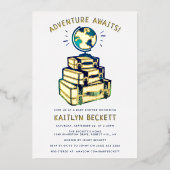 Invitation En Aluminium Modern Adventure Travel Globe Baby shower Real (Recto)