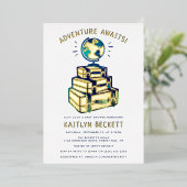 Invitation En Aluminium Modern Adventure Travel Globe Baby shower Real (Debout devant)