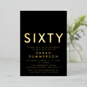 Invitation En Aluminium Modern Black Gold Sixty 60th Birthday Party (Debout devant)