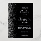 Invitation En Aluminium Modern Black Silver Glitter Edge Wedding (Recto)