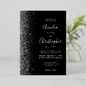 Invitation En Aluminium Modern Black Silver Glitter Edge Wedding (Debout devant)
