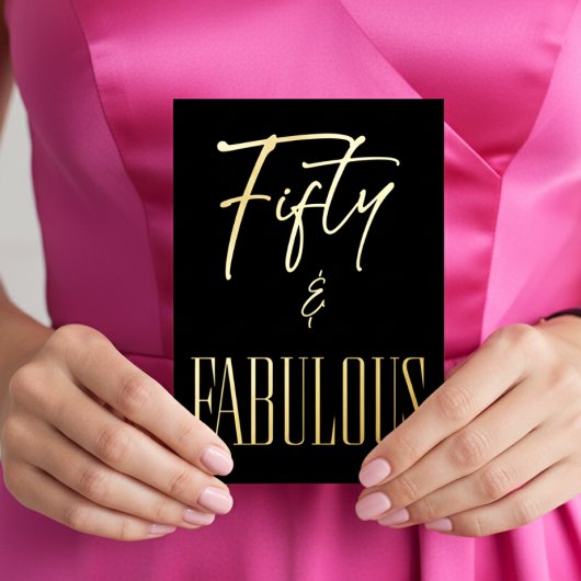 Invitation En Aluminium Modern Black White Fifty & Fabulous Birthday