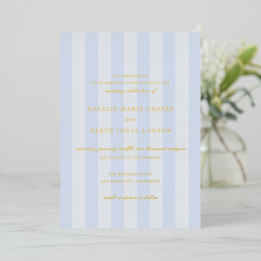 Invitation En Aluminium Modern Blue Stripes Elegant Wedding (Debout devant)