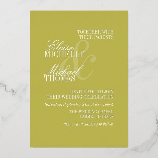 Invitation En Aluminium Modern Chartreuse Script Formal Wedding (Recto)