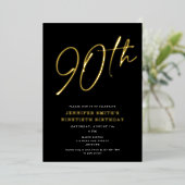 Invitation En Aluminium Modern Chic Script Ninetieth 90e fête d'anniversai (Debout devant)
