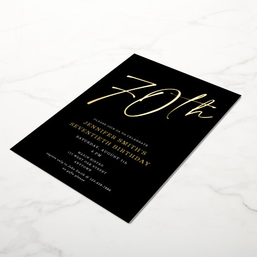 Invitation En Aluminium Modern Chic Script Seventieth 70e fête d'anniversa (Rotation)
