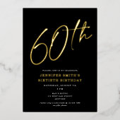 Invitation En Aluminium Modern Chic Script Soixantième 60e fête d'annivers (Recto)