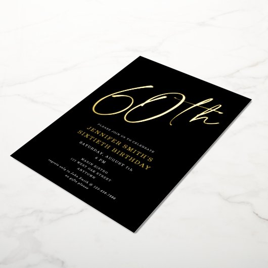 Invitation En Aluminium Modern Chic Script Soixantième 60e fête d'annivers (Rotation)
