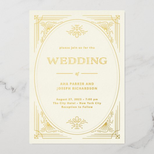 Invitation En Aluminium Modern Deco | Elegant Wedding Ivory and Gold (Recto)