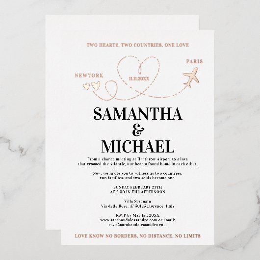 Invitation En Aluminium Modern Destination Wedding Airplane Heart (Recto/Verso)