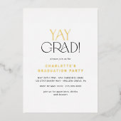 Invitation En Aluminium Modern Fete Foil Yay Grad Photo Party (Recto)