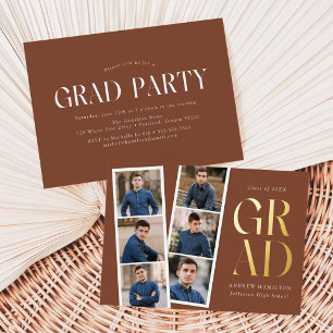 Invitation En Aluminium Modern Filmstrip Brown 6 Photo Graduation Party
