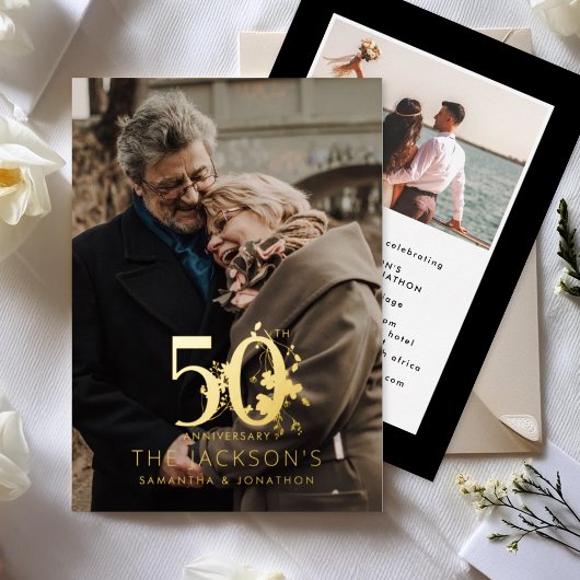 Invitation En Aluminium Modern Gold Floral Formal 50th Wedding Anniversary
