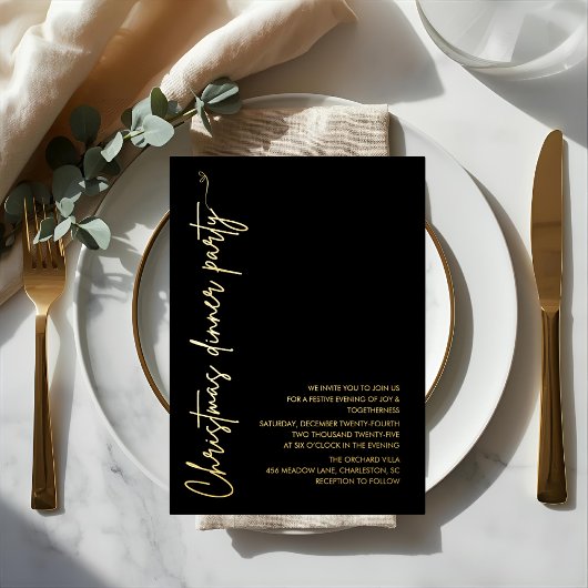 Invitation En Aluminium Modern Gold Foil Christmas Dinner Party