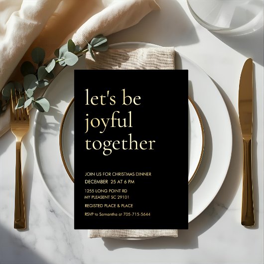Invitation En Aluminium Modern Gold Foil “Let’s Be Joyful Together