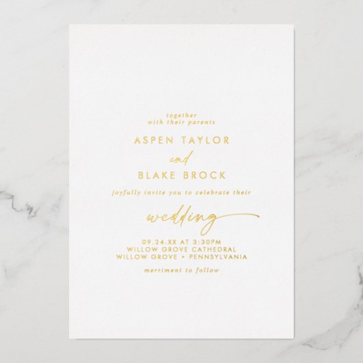 Invitation En Aluminium Modern Gold Foil Script Couple & Parents Wedding (Recto)