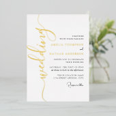 Invitation En Aluminium Modern Gold Script Wedding  (Debout devant)