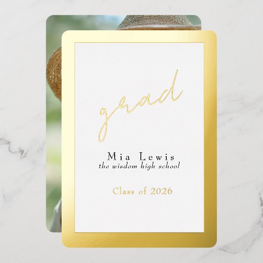 Invitation En Aluminium Modern Gold Typography Grad Photo (Recto/Verso)
