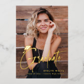 Invitation En Aluminium Modern Grad Cap Script 4 Photo Simple Graduation (Recto)