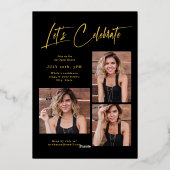 Invitation En Aluminium Modern Grad Cap Script 4 Photo Simple Graduation (Verso)
