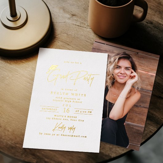 Invitation En Aluminium Modern Grad Cap Signature Script Simple Graduation