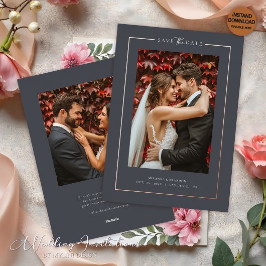 Invitation En Aluminium Modern Graphit Elegant Photo Wedding Save the Date