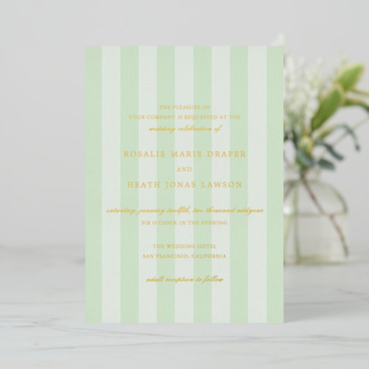 Invitation En Aluminium Modern Green Stripes Elegant Wedding (Debout devant)