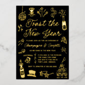Invitation En Aluminium Modern Hand Drawn Doodle New Year’s Eve Party (Recto)