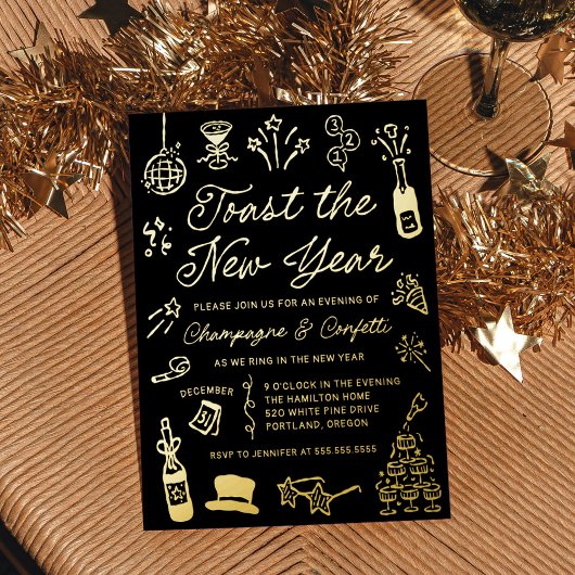Invitation En Aluminium Modern Hand Drawn Doodle New Year’s Eve Party