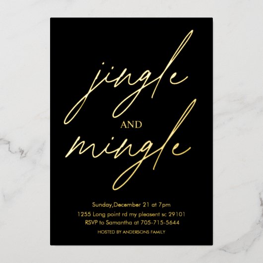 Invitation En Aluminium Modern Jingle and Mingle Gold Foil Christmas Party (Recto)