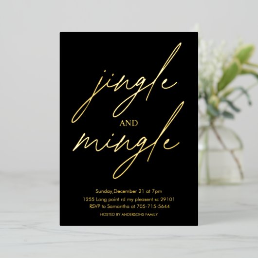 Invitation En Aluminium Modern Jingle and Mingle Gold Foil Christmas Party (Debout devant)