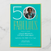 Invitation En Aluminium Modern Minimal Aqua Fifty Fabulous Photo Birthday (Recto)