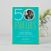 Invitation En Aluminium Modern Minimal Aqua Fifty Fabulous Photo Birthday (Debout devant)