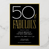 Invitation En Aluminium Modern Minimal Black Fifty & Fabulous Birthday (Recto)