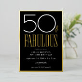Invitation En Aluminium Modern Minimal Black Fifty & Fabulous Birthday (Debout devant)