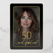 Invitation En Aluminium Modern Minimal Fifty Fabulous Photo Black Birthday (Recto)