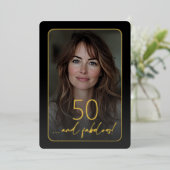 Invitation En Aluminium Modern Minimal Fifty Fabulous Photo Black Birthday (Debout devant)